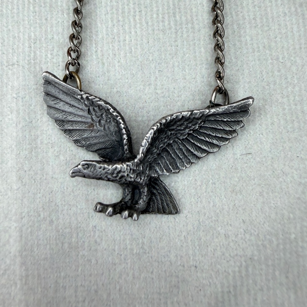 Vintage 1970s Avon Eagle Pewter Tone Pendant Necklace